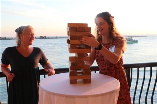 New teachers playing Jenga.